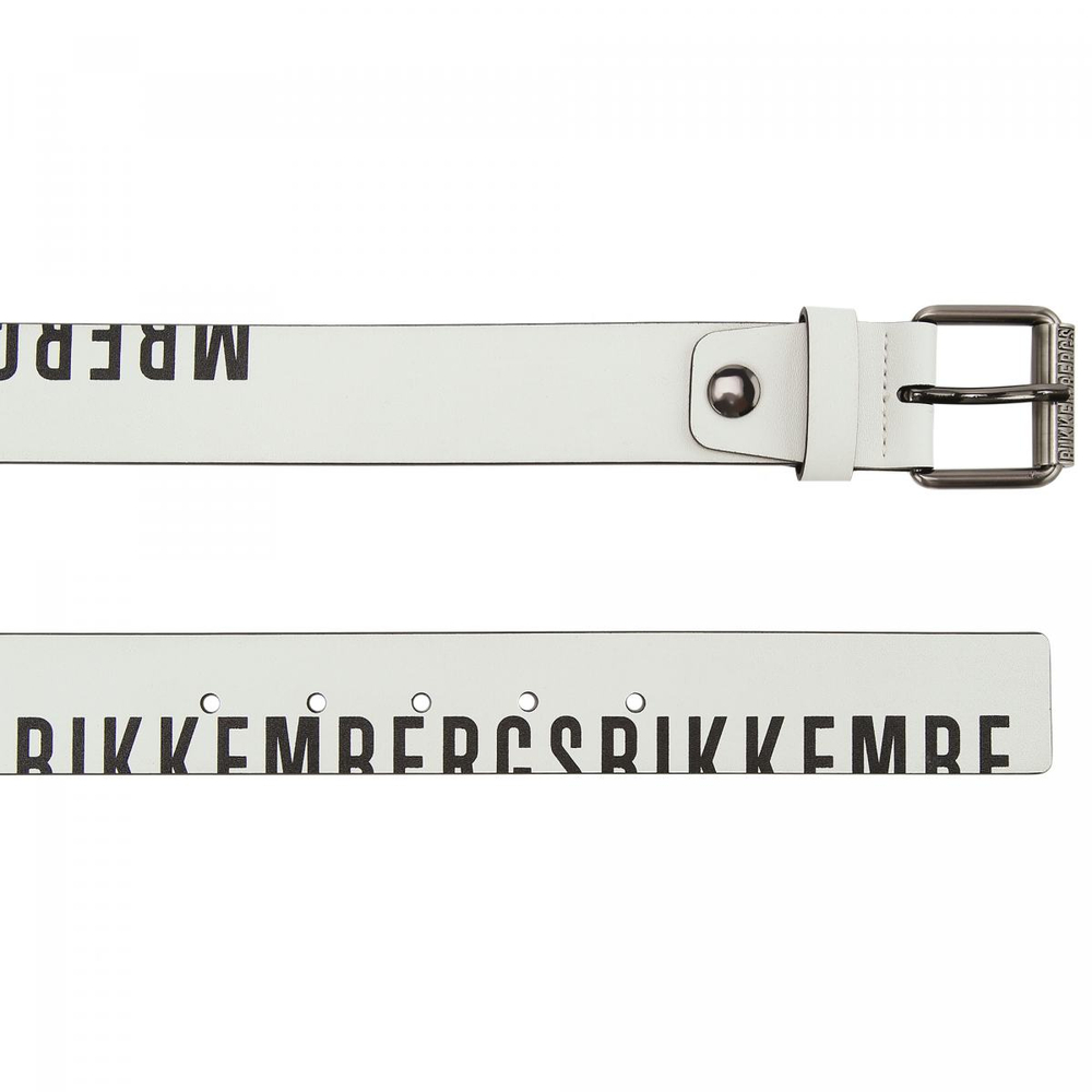 Ремень BIKKEMBERGS 105 белый надписи черным