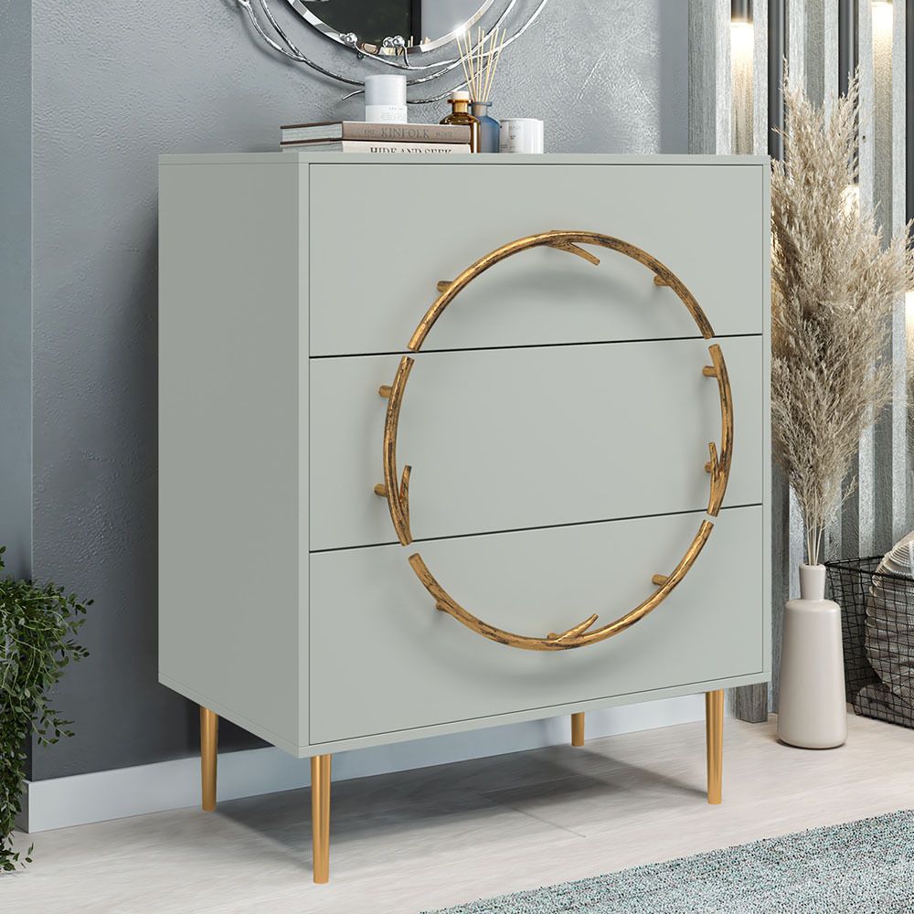 Комод Арт Колор matte Стайл Голд с 3 ящиками Серый дым матовый