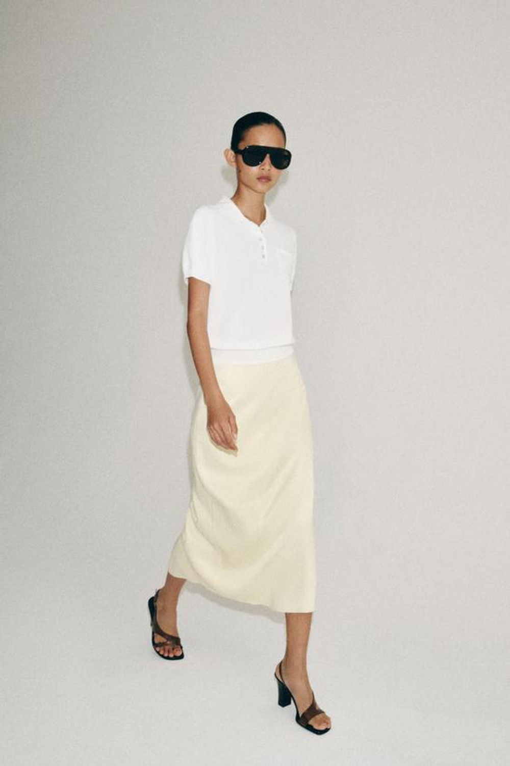 ZARA ПРЯМАЯ ЮБКА МИДИ — ZW COLLECTION, ЭКРЮ