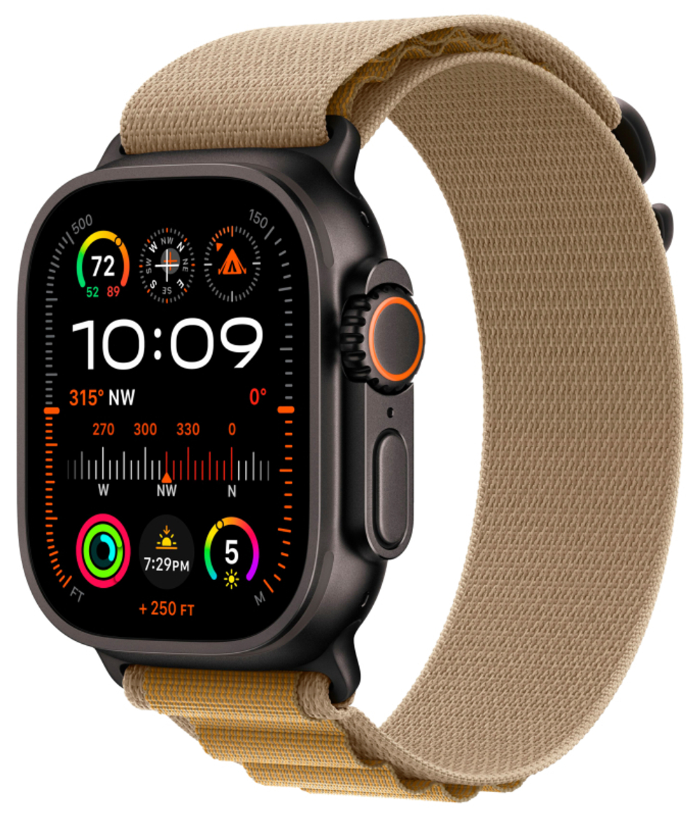 Apple Watch Ultra 2 GPS + Cellular, 49 мм, корпус из черного титана, ремешок Alpine цвета "загар", размер M