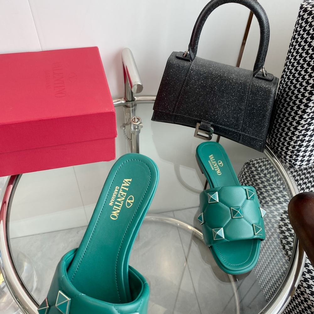 Valentino Flat Roman Stud Slide Sandal