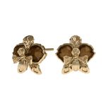 Пусеты Орхидея с коньячным янтарем, позолота