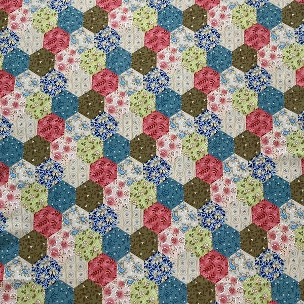 ГЕКСАГОНЫ БОТАНИКА ЗЕЛЕНО-БИРЮЗОВЫЕ, отрез 35 см 100% хлопок Handmade Fabrics 5