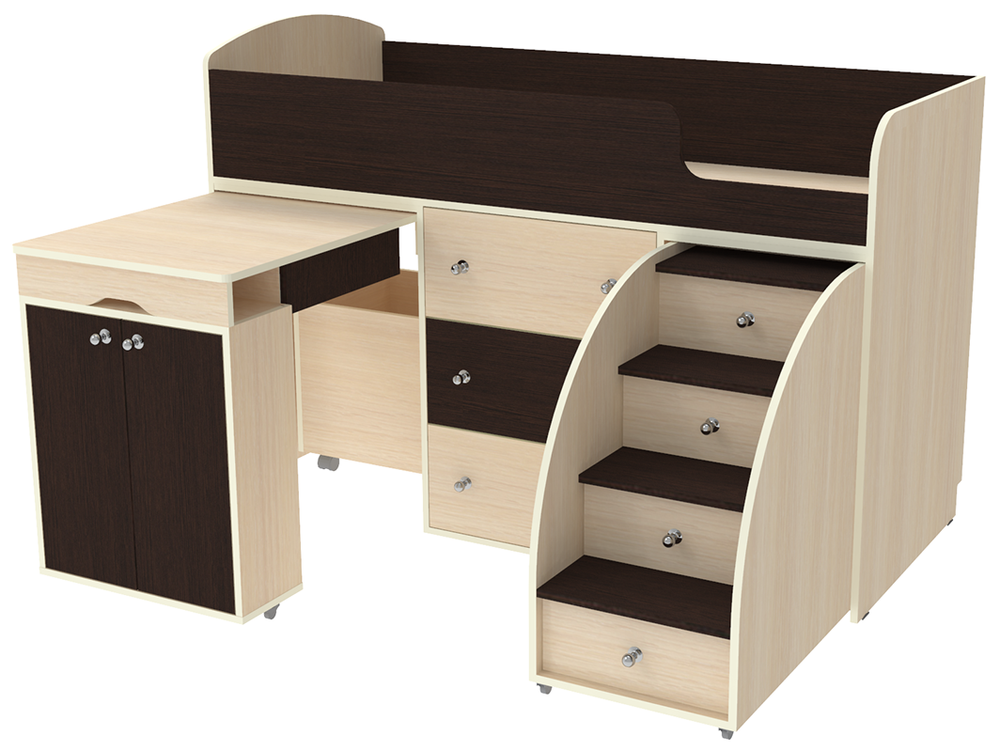 Кровать-чердак КарИВи Малыш  Дуб Молочный Венге