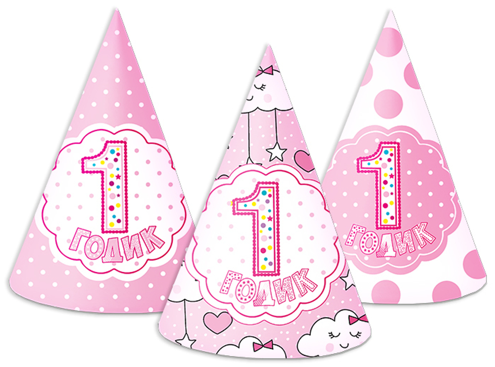 Колпак 16 см (6 шт./уп.) Годик девочка 3 дизайна