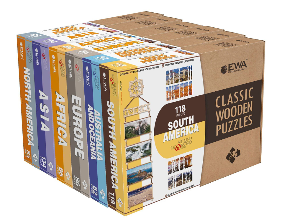 Деревянный пазл, двусторонний EWA Карта мира. Южная Америка (70x18 см)