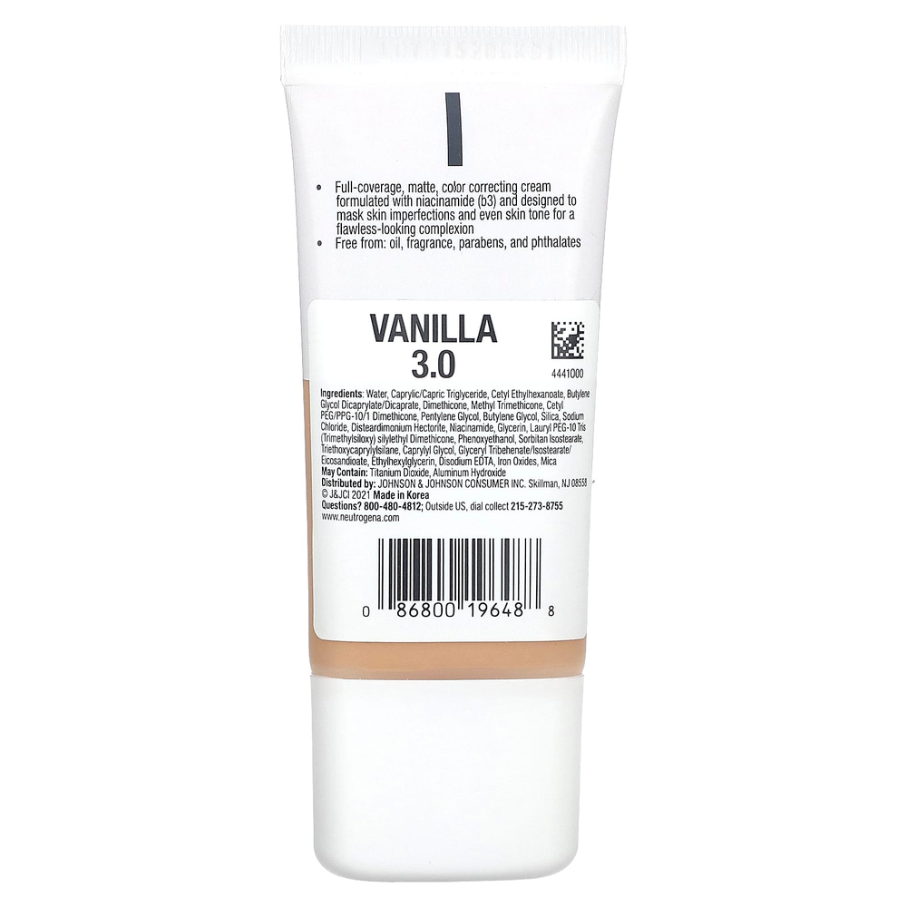 Neutrogena, Flawless Matte CC Cream, CC-крем, прозрачное покрытие, ваниль 3,0, 28 г (1 унция)