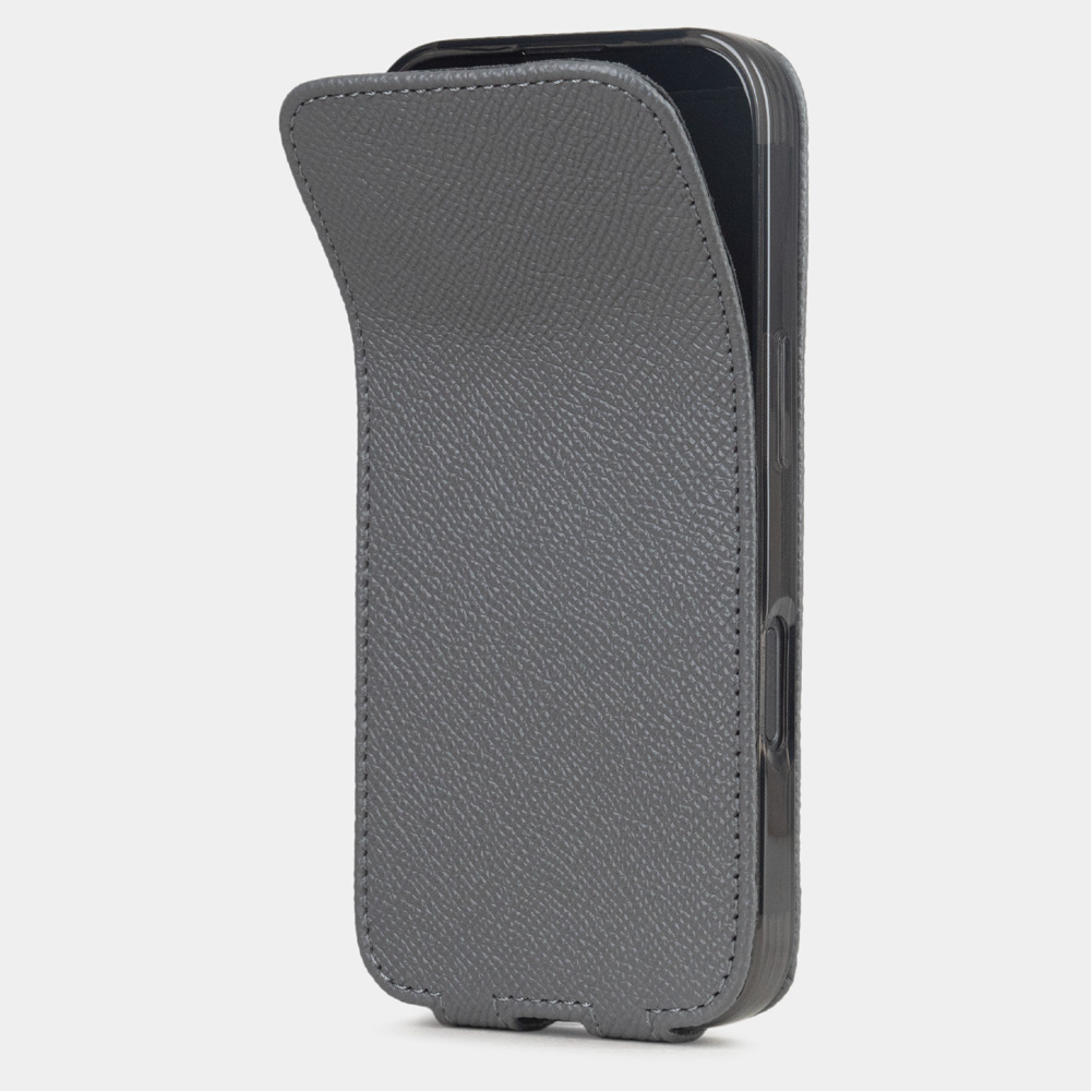 Чехол iPhone 17 Pro натуральная кожа сафьяно, серого цвета