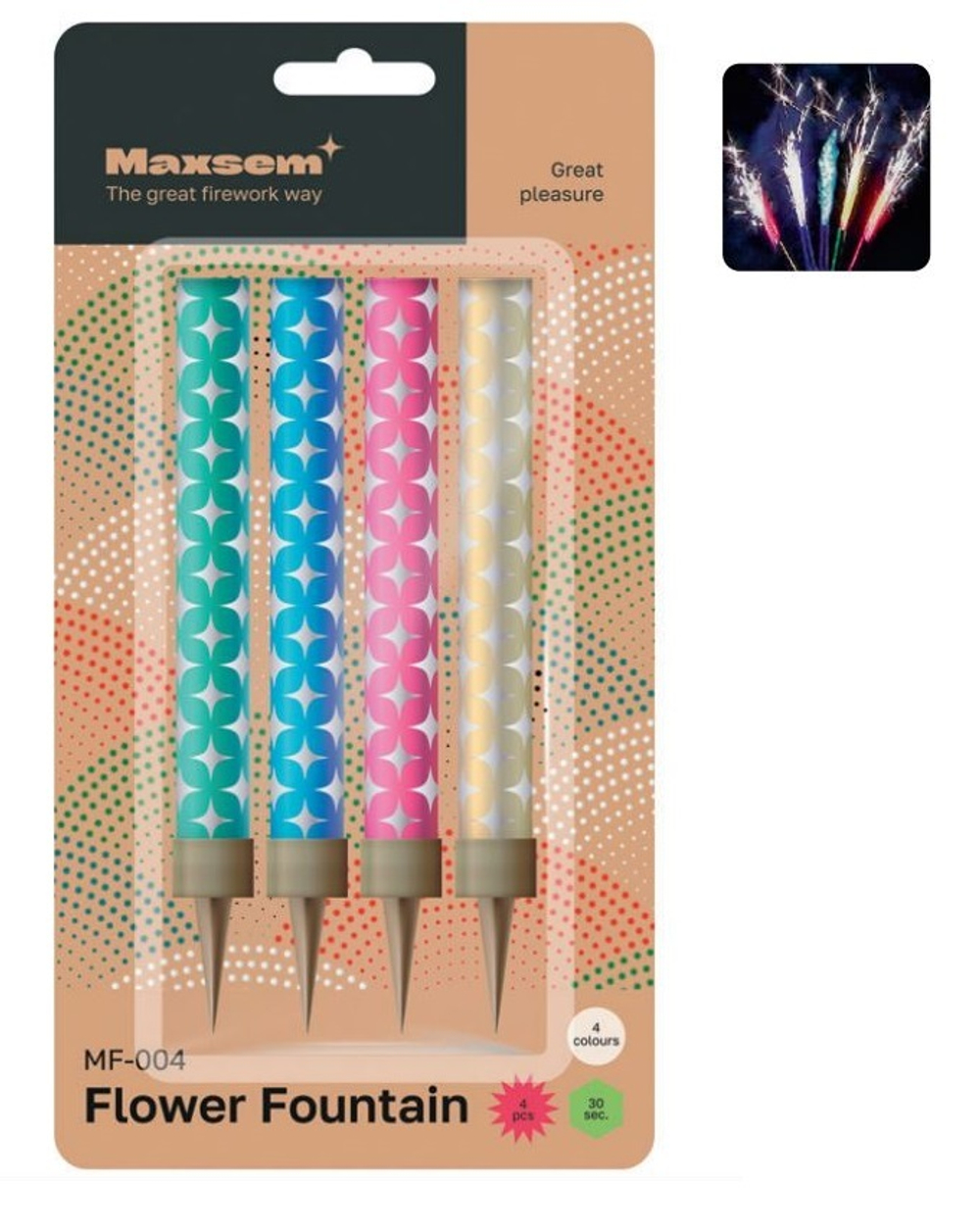 Тортовая свеча "Flower Fountain" MF-004  к-т 4 шт, 10-12,5 см, цветной огонь