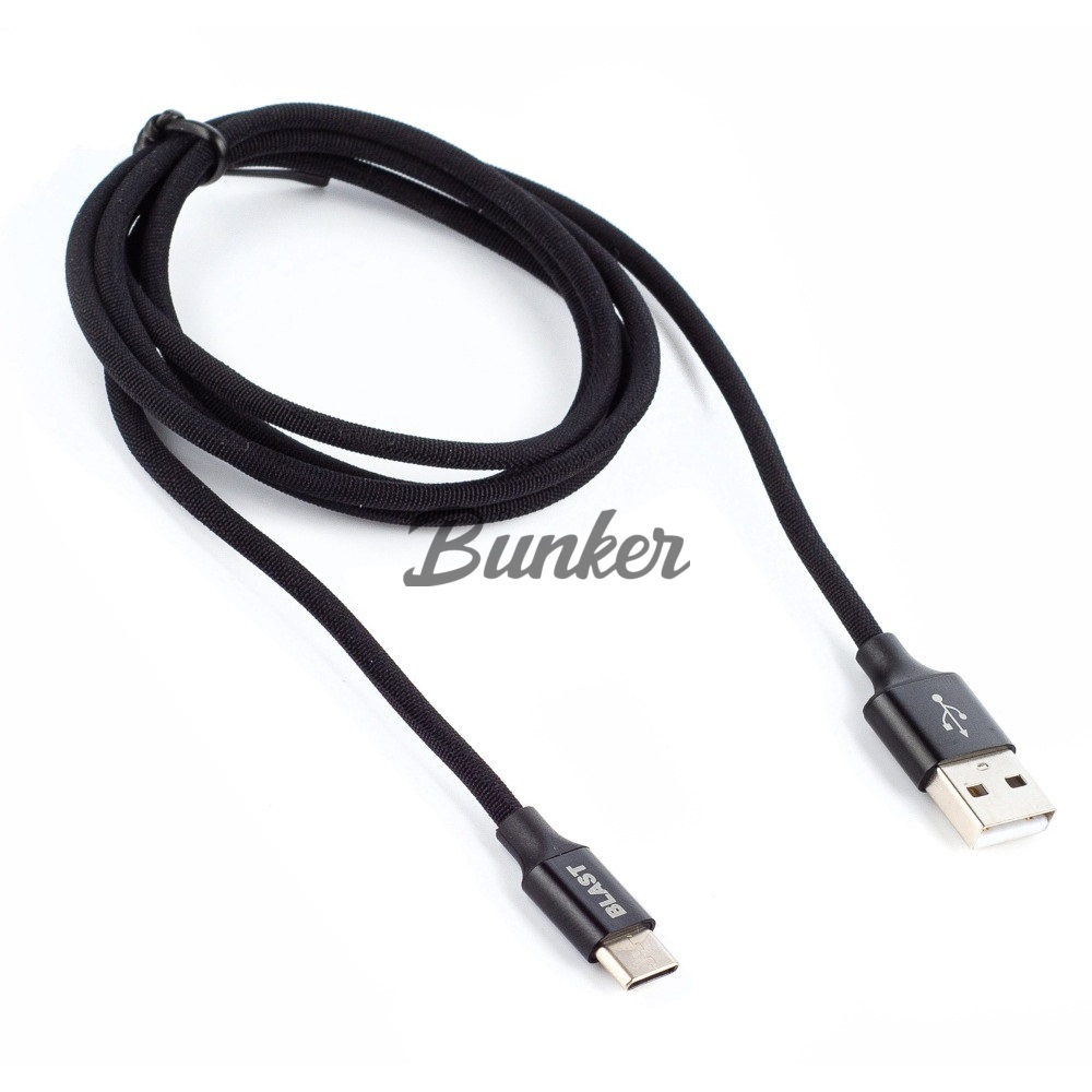 Кабель USB-Type C BLAST BMC-414, чёрный  металл. штекер, 1,2м круглый чёрный нейлон (40)