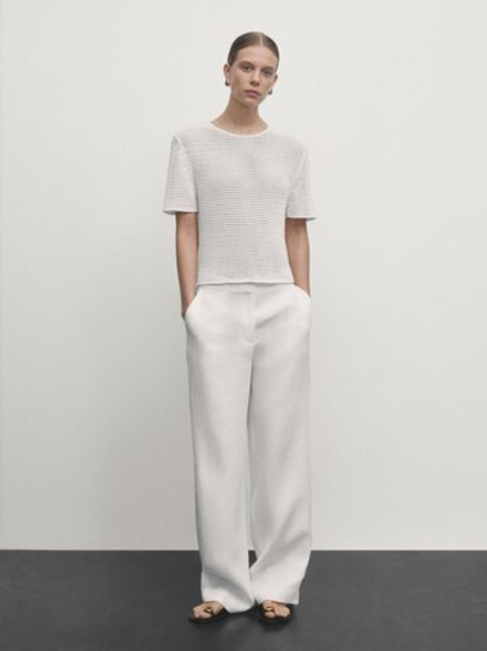 Massimo Dutti Льняные брюки с регулируемыми нижними кромками, белый