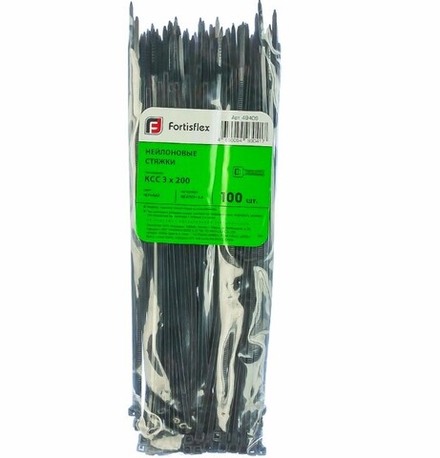 Fortisflex Стяжки нейлоновые КСС 3х200 черный 100шт/уп.