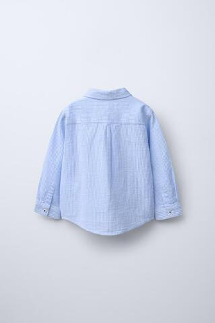 ZARA РУБАШКА В ПОЛОСКУ, ЭКРЮ/СИНИЙ