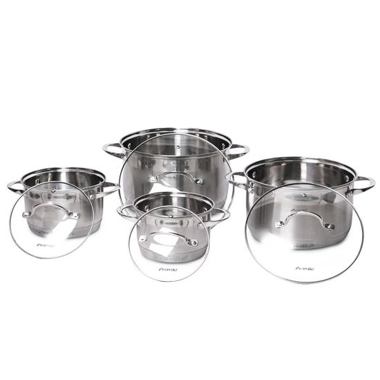 Набор кастрюль 8 предметов 1,8 л; 2,3 л; 3,3 л; 5,8 л. Kamille KM 4708S из нержавеющей стали 7-ми слойное дно