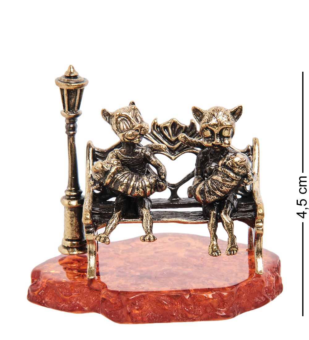 Народные промыслы AM-1485 Фигурка «Коты большая семья» (латунь, янтарь)