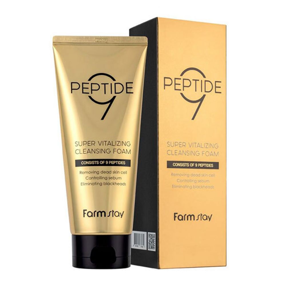 Farm Stay Peptide9 Super Vitalizing Cleansing Foam омолаживающая очищающая пенка с комплексом из 9 пептидов