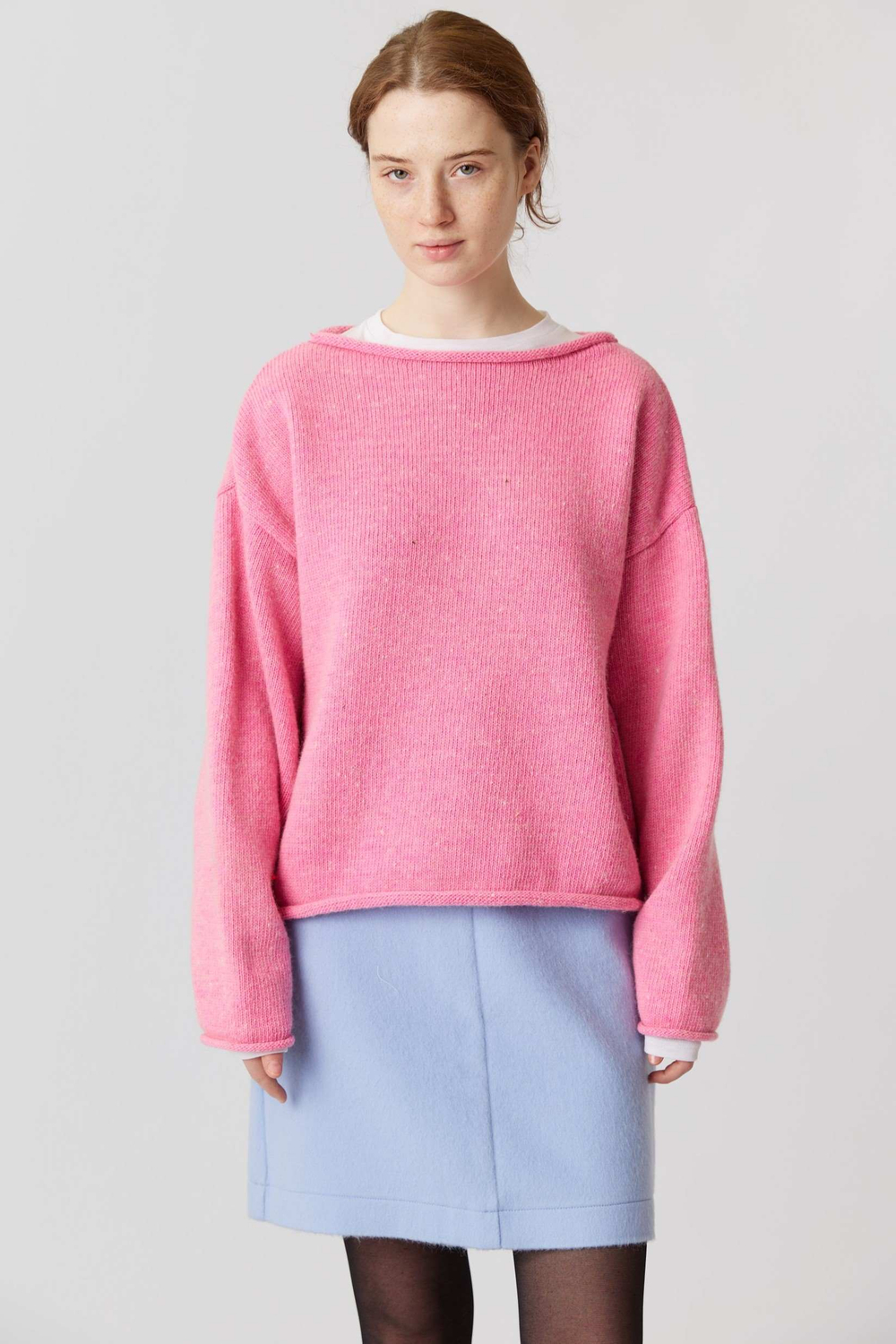 Рыбацкий свитер из шерсти розового цвета