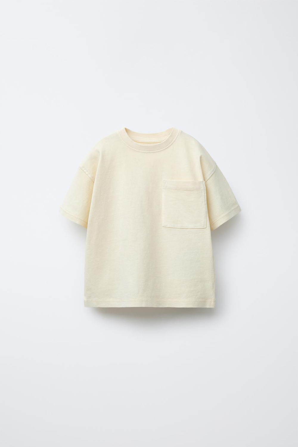 ZARA ФУТБОЛКА GARMENT DYE С КАРМАНОМ, ЭКРЮ