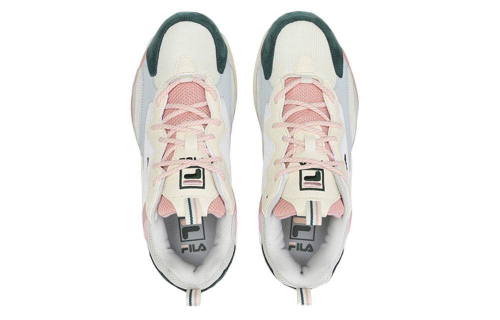 FILA Ray Tracer round head lace-up non-slip wear-resistant breathable low-cut life casual shoes for men and women the same pink, white and green Korean version