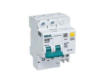 Выключатель автоматический дифференциального тока 2п C 20А 30мА тип AC 4.5кА ДИФ-101 4.5мод. DEKraft 15004DEK