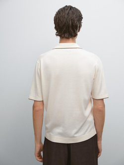 Massimo Dutti Поло с V-образным вырезом, натуральный, кремовый