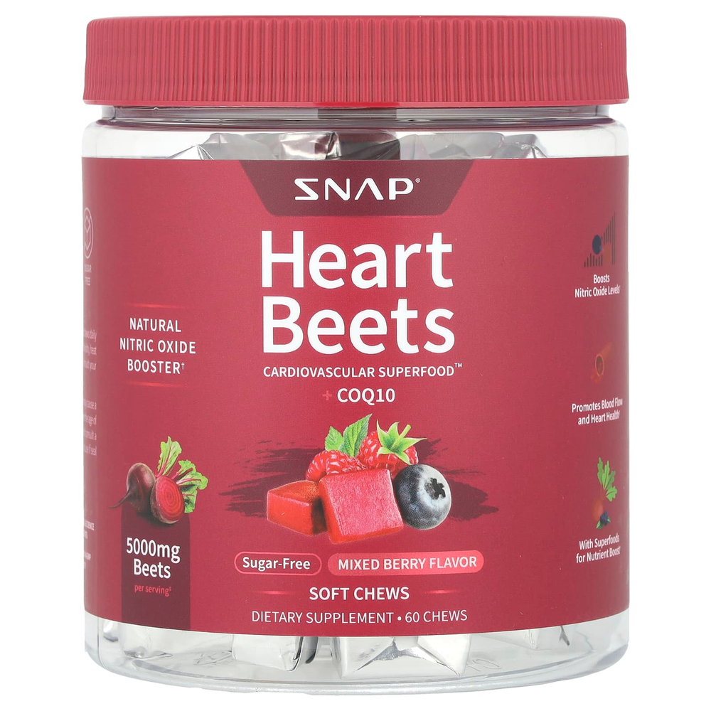 Snap Supplements, Heart Beets + CoQ10, ягодное ассорти, 60 жевательных таблеток