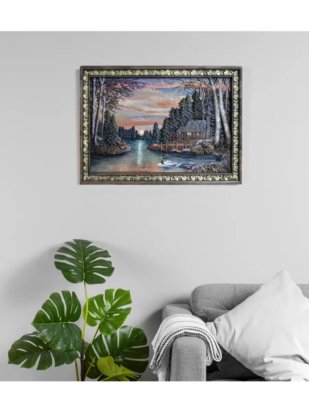 Картина деревянная "Дом у озера" 41х30х4,5 см
