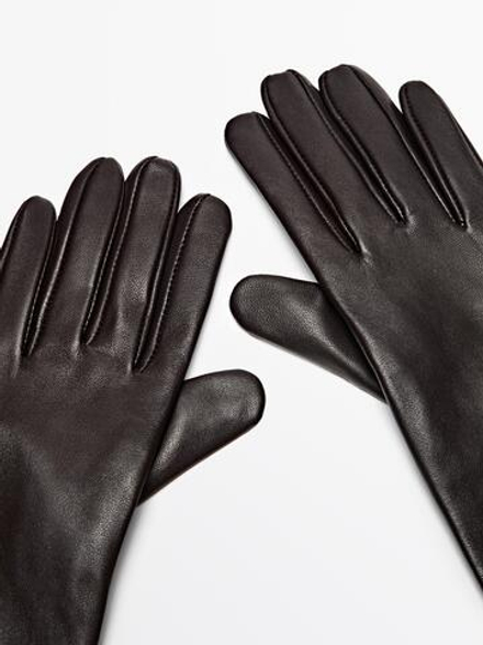 Massimo Dutti Длинные перчатки из кожи наппа - Limited Edition, коричневый