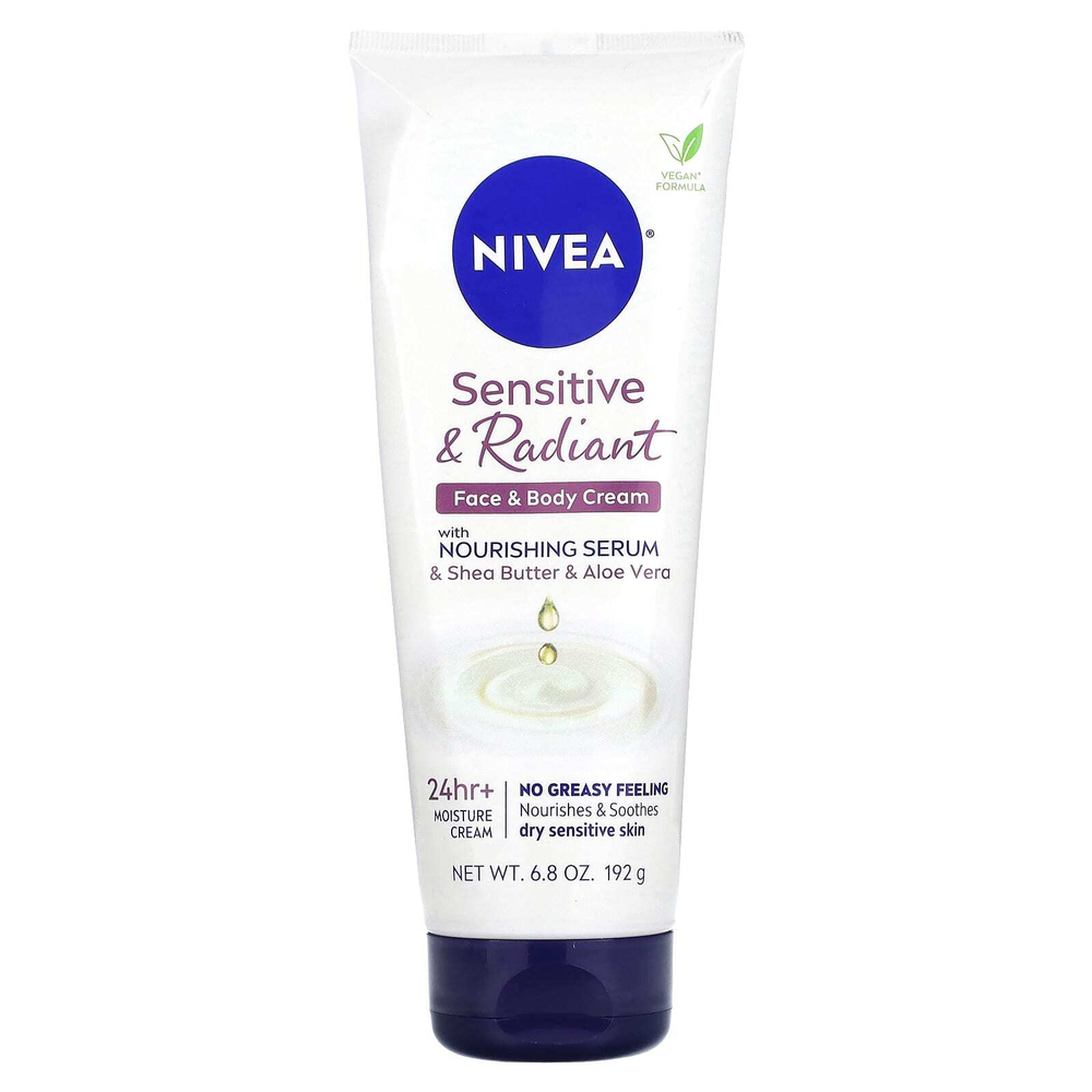 Nivea, Крем для лица и тела с питательной сывороткой для чувствительной и сияющей кожи, 192 г (6,8 унции)