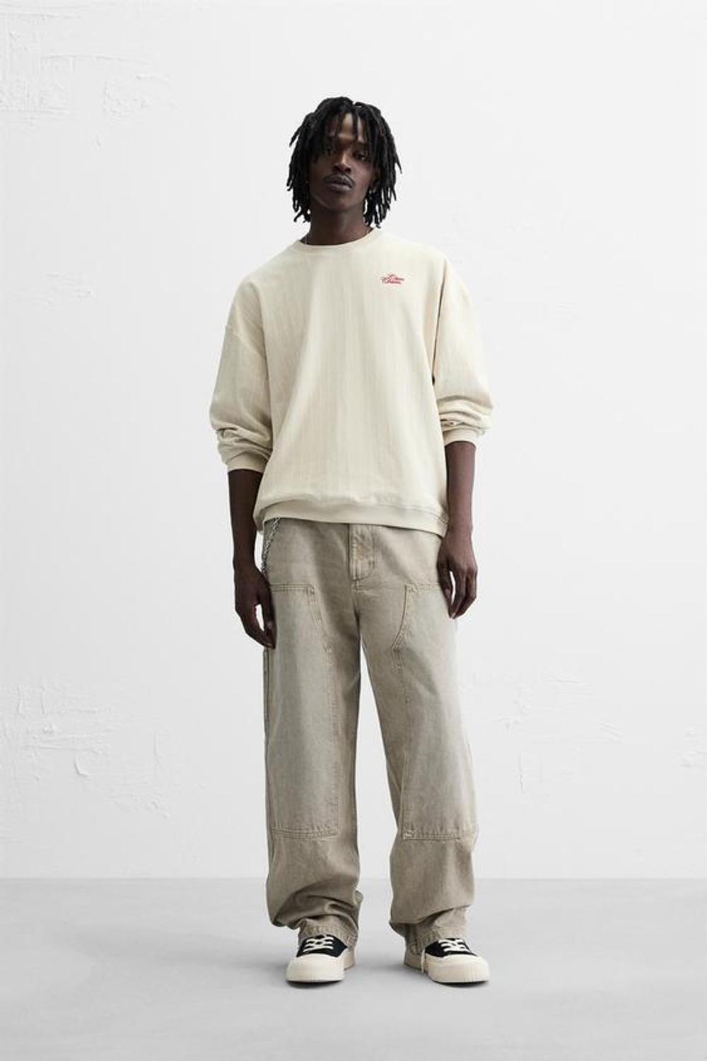 ZARA ТОЛСТОВКА С ВЫШИВКОЙ В ПОЛОСКУ, РЫЖЕВАТО-КОРИЧНЕВЫЙ