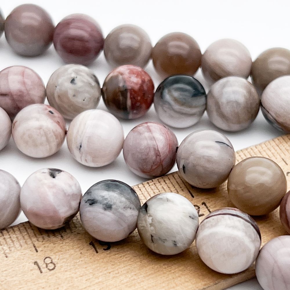 Окаменелое дерево бусины (халцедон), размер около 10,4-10,8 мм, цена за набор 9 бусин (1/4 нити)