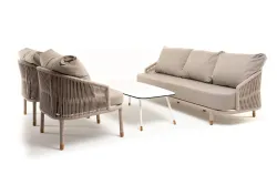 "Верона" лаунж-зона 5-местная плетеная из роупа (веревки), каркас алюминиевый белый, роуп бежевый