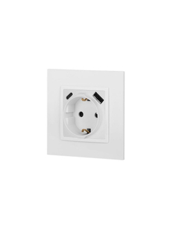 Розетка Elegance 14-4108-01М 16A 250В 2P+E защ. шторки с USB type-A+C 3А 5В матов. бел. Эра Б0067710