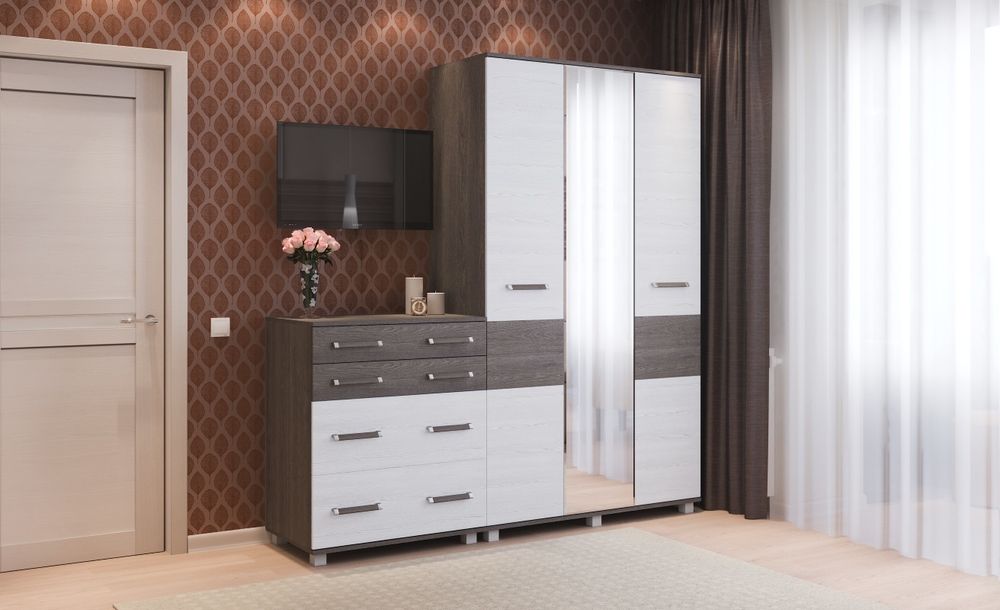 Гостиная "Виора" № 2 (ясень анкор темный\ясень анкор светлый), ЛДСП, MODERN