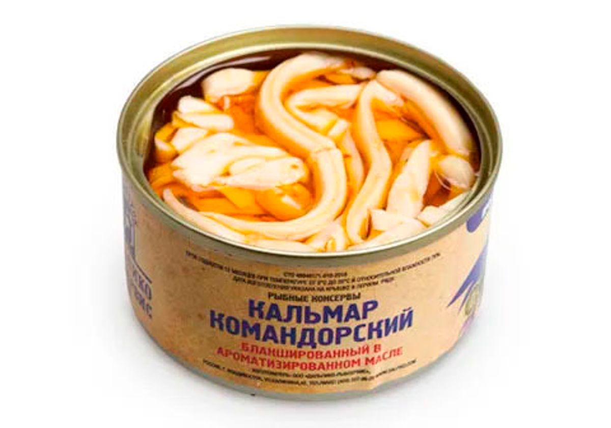 Кальмар командорский в масле, 130г