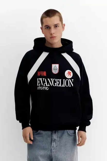 PULL&BEAR Толстовка с капюшоном Evangelion, черный