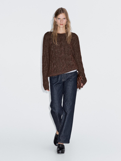 Massimo Dutti Свитер с вырезом лодочкой, коричневый