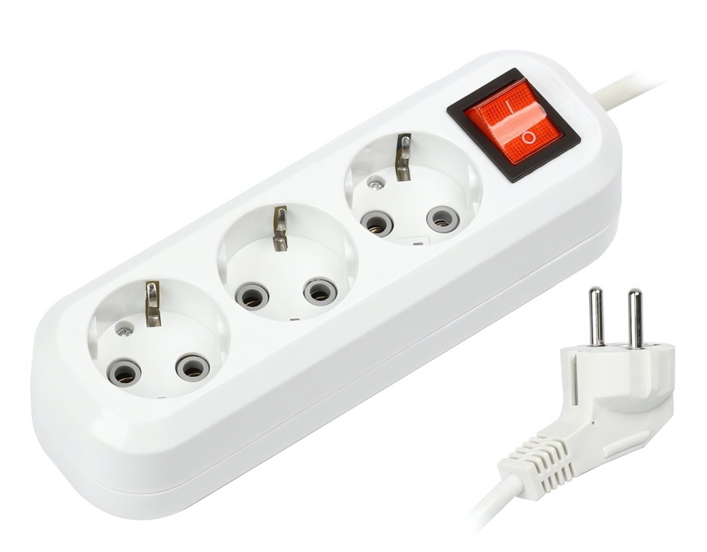 Удлинитель Smartbuy, 3 гнезда 5 метров 16А/3,5кВт с выкл. и заземлением ПВС 3х1,0 (SBE-16-3-05-ZS)