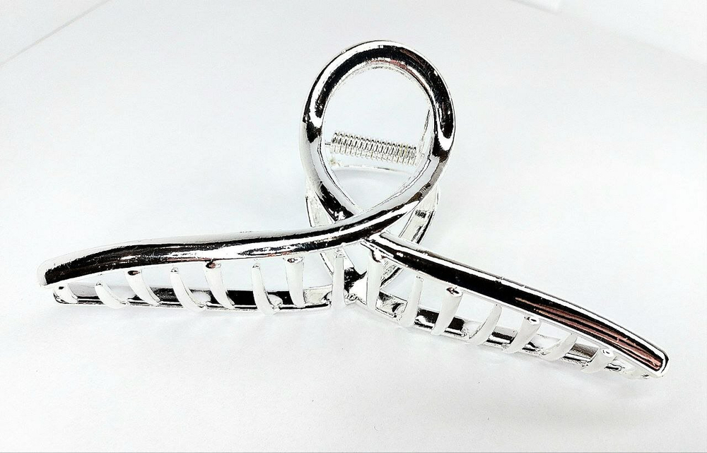 Заколка  краб для волос. Подходит для длинных и густых волос Петля. Усиленная. Цвет серебро.