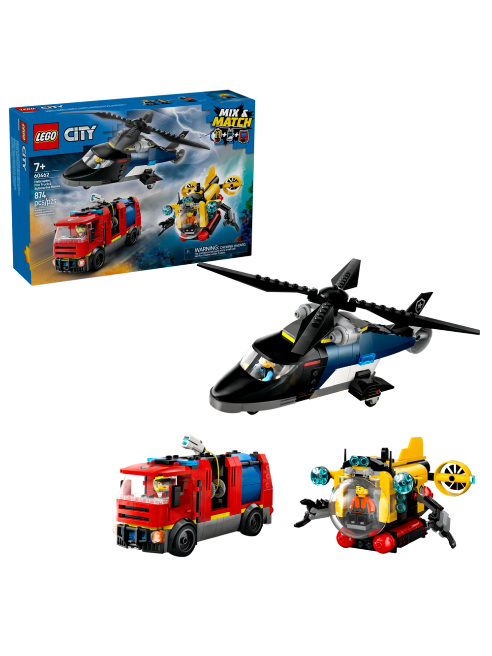Конструктор LEGO City 60462 Лего : Набор «Вертолёт, пожарная машина и подводная лодка» для детей 7+