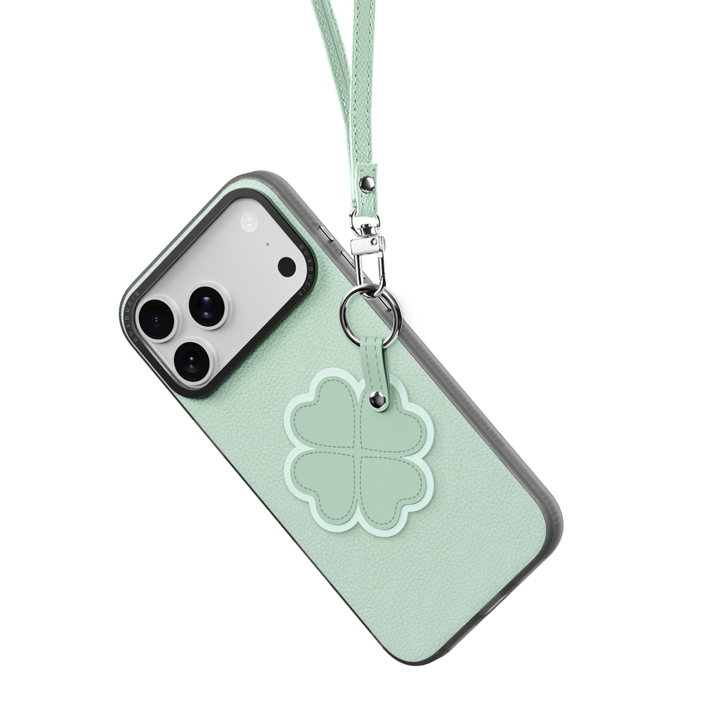 Чехол зеленого цвета (Clover Edition) для смартфона iPhone 17 Pro, серия Luvy Series (со съемным ремешком) от Dux Ducis