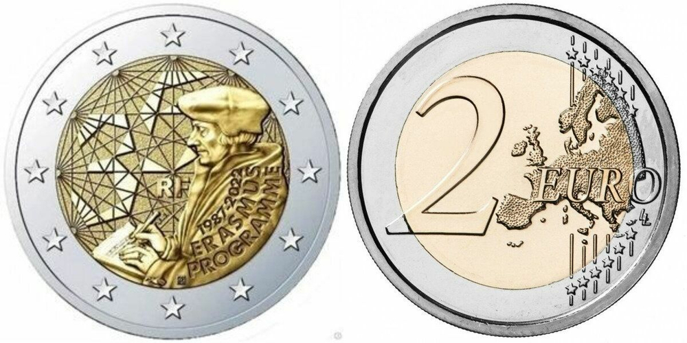 Франция 2 евро, 2022 35 лет программе Эразмус UNC