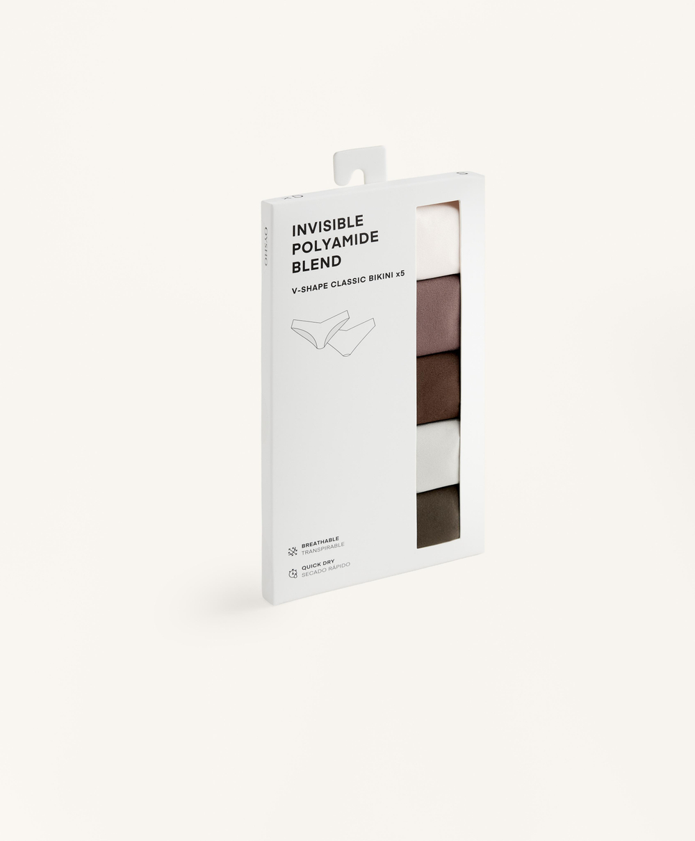 OYSHO Набор из пяти классических трусиков из полиамидной смеси, шоколадный