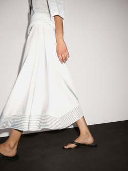 Massimo Dutti Расклешенная юбка из смесового льна с декоративными швами, белый