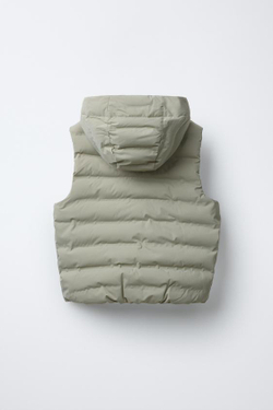 ZARA СТЕГАНЫЙ ЖИЛЕТ С КАПЮШОНОМ, КОСТЯНОЙ