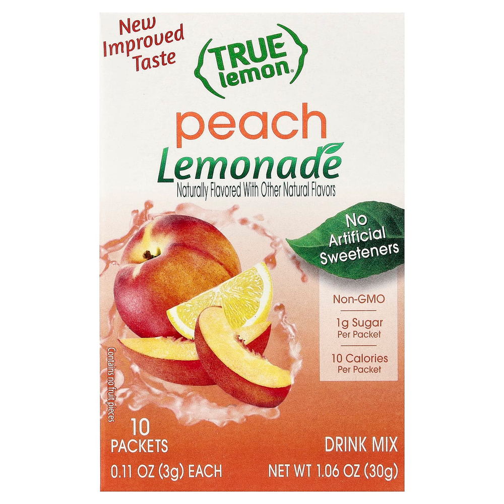 True Citrus, True Lemon, лимонад, персик, 10 пакетиков по 3 г (0,11 унции)