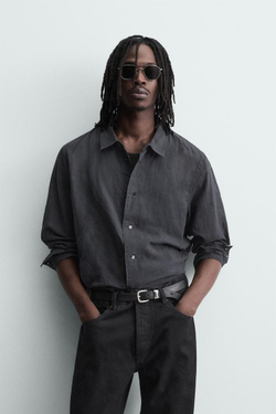 ZARА РУБАШКА ИЗ МЯГКОГО ДЕНИМА, НЕФТЯНОЙ