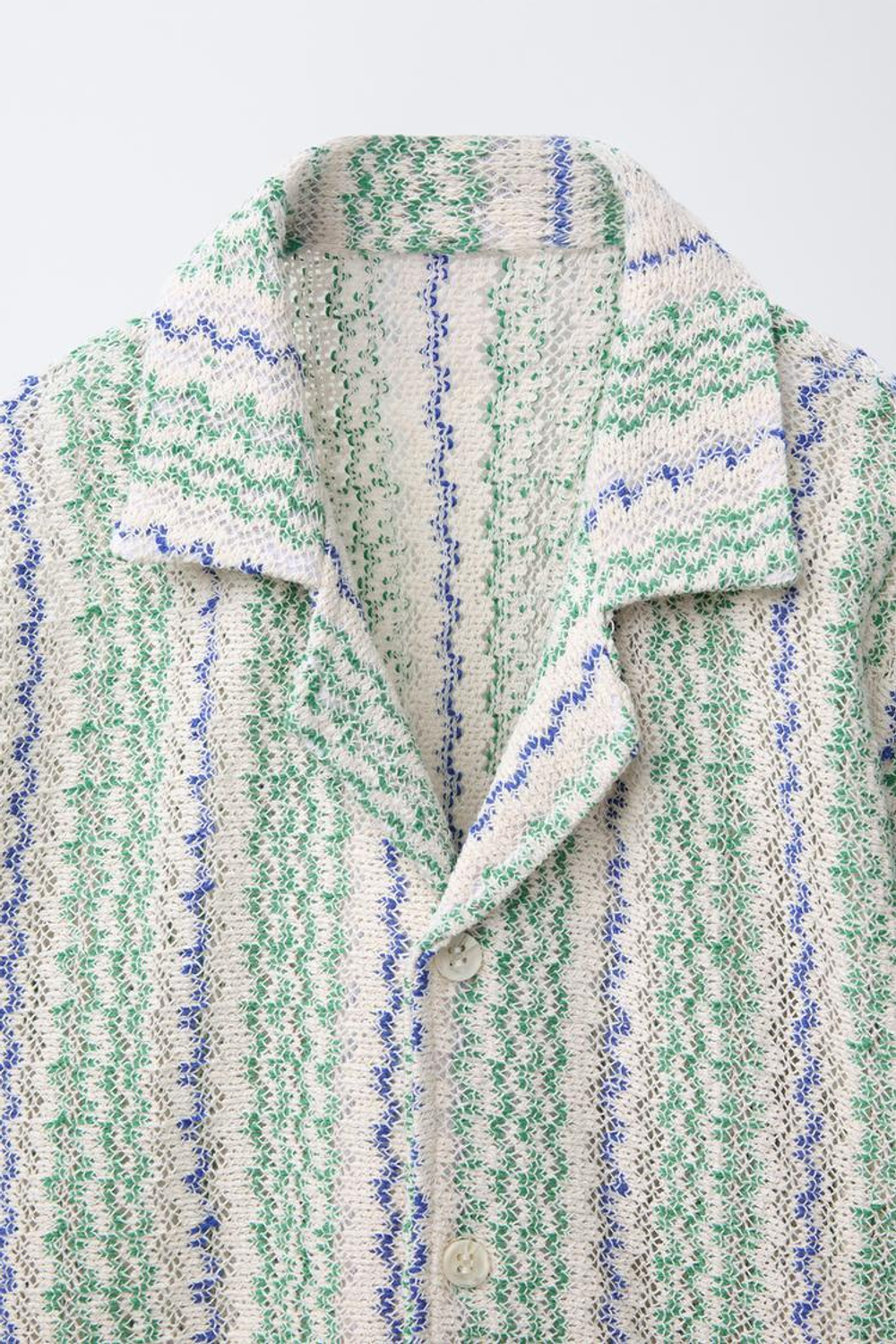 ZARA РУБАШКА ИЗ РЕЛЬЕФНОЙ ТКАНИ С ВОЛНИСТЫМ УЗОРОМ, ЗЕЛЕНЫЙ/ЭКРЮ