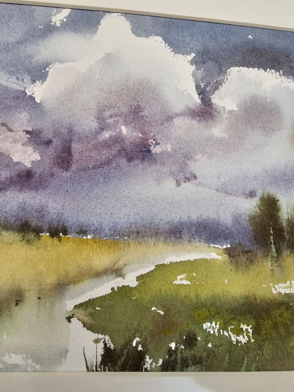 Картина акварельная авторская в паспарту 21х30 см на стену для интерьера "Летний пейзаж"