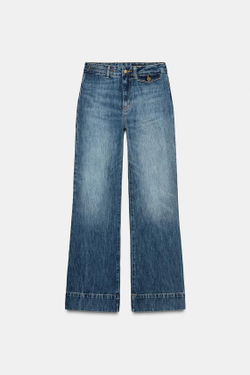ZARA ДЖИНСЫ FLARE С ВЫСОКОЙ ПОСАДКОЙ — ZW COLLECTION, СИНИЙ